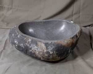 Natural Stone Oval Vessel Sink | River Stone Gray + Darker Exterior Wash Bowl #24 size is 17" W x 14.5" D x 5.25" H