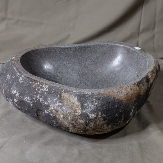 Natural Stone Oval Vessel Sink | River Stone Gray + Darker Exterior Wash Bowl #24 size is 17