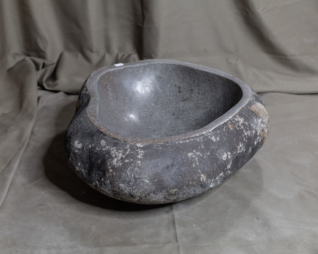 Natural Stone Oval Vessel Sink | River Stone Gray + Darker Exterior Wash Bowl #24 size is 17" W x 14.5" D x 5.25" H