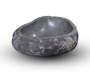 Natural Stone Oval Vessel Sink | River Stone Gray + Darker Exterior Wash Bowl #24 size is 17" W x 14.5" D x 5.25" H