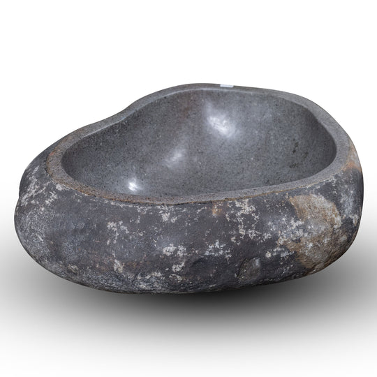 Natural Stone Oval Vessel Sink | River Stone Gray + Darker Exterior Wash Bowl #24 size is 17
