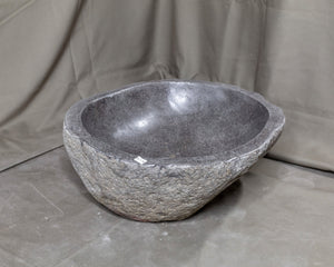 Natural Stone Oval Vessel Sink | River Stone Gray Wash Bowl #26 size is 15" W x 13.5" D x 6.5" H