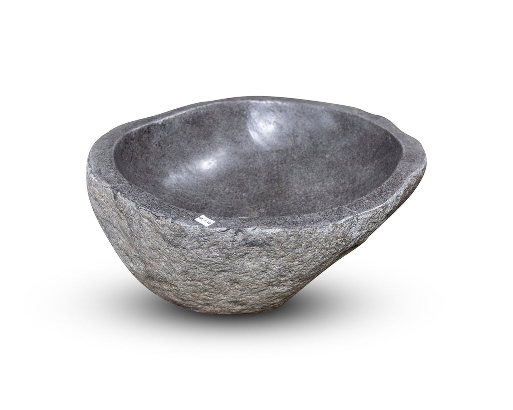 Natural Stone Oval Vessel Sink | River Stone Gray Wash Bowl #26 size is 15" W x 13.5" D x 6.5" H
