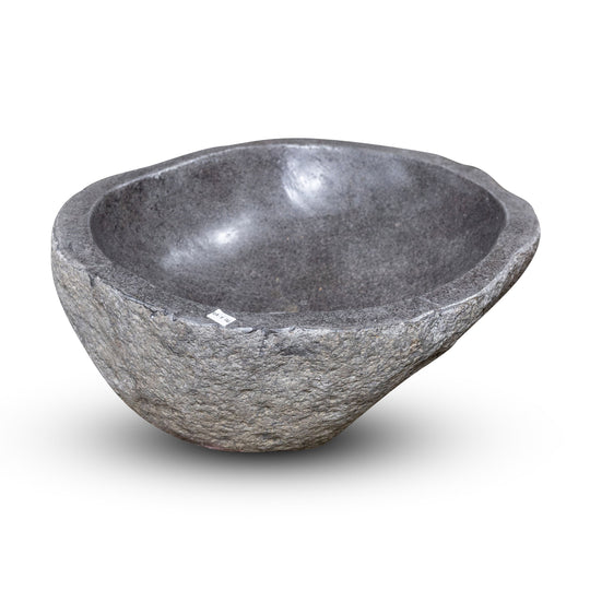 Natural Stone Oval Vessel Sink | River Stone Gray Wash Bowl #26 size is 15