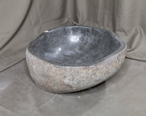 Natural Stone Oval Vessel Sink | River Stone Gray Wash Bowl #37  size is 15.5" W x 14" D x 5.75" H