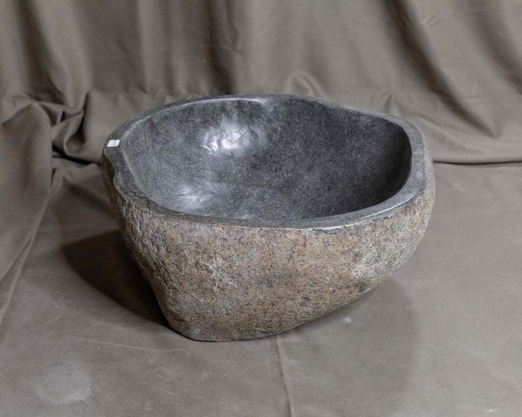 Natural Stone Oval Vessel Sink | River Stone Gray Wash Bowl #37  size is 15.5" W x 14" D x 5.75" H