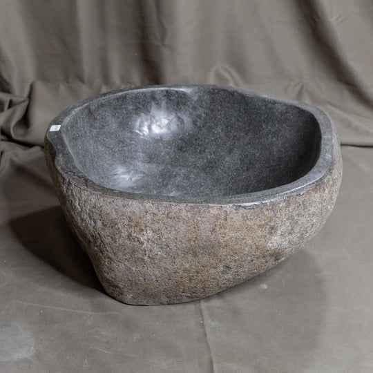 Natural Stone Oval Vessel Sink | River Stone Gray Wash Bowl #37  size is 15.5