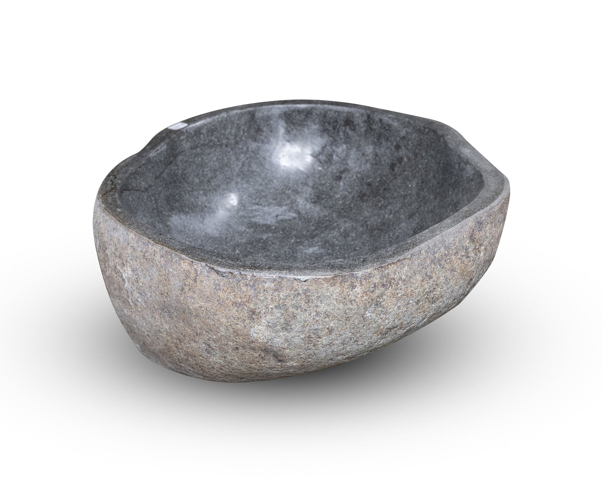 Natural Stone Oval Vessel Sink | River Stone Gray Wash Bowl #37  size is 15.5" W x 14" D x 5.75" H