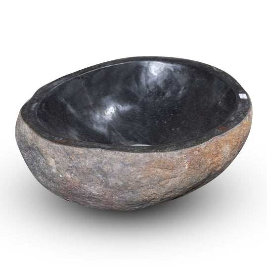 Natural Stone Oval Vessel Sink | River Stone Orange Exterior Gray Interior Wash Bowl #42 size is 16