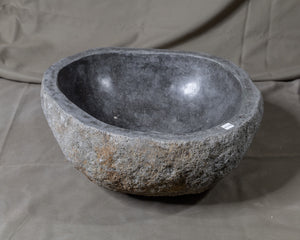 Natural Stone Oval Vessel Sink | River Stone Gray Wash Bowl #46 size 15" W x 14" D x 6" H