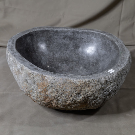 Natural Stone Oval Vessel Sink | River Stone Gray Wash Bowl #46 size 15