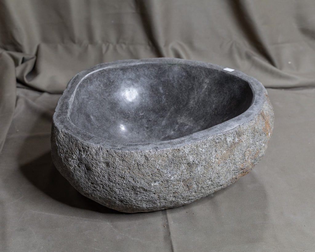 Natural Stone Oval Vessel Sink | River Stone Gray Wash Bowl #46 size 15" W x 14" D x 6" H