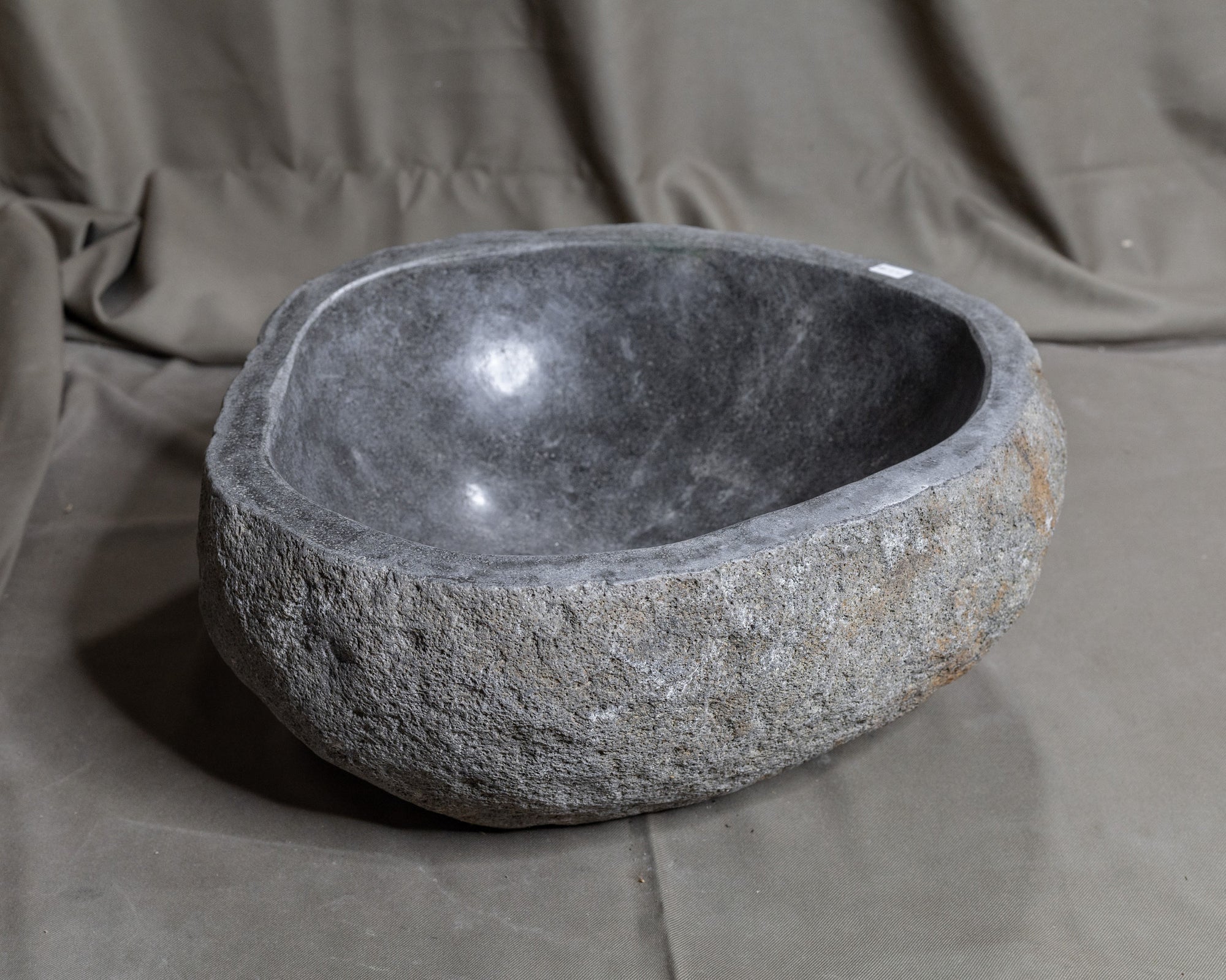 Natural Stone Oval Vessel Sink | River Stone Gray Wash Bowl #46 size 15" W x 14" D x 6" H