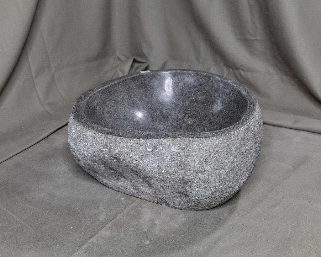 Natural Stone Oval Vessel Sink | River Stone Gray Wash Bowl #58 size is 13.5" W x 13" D x 6" H