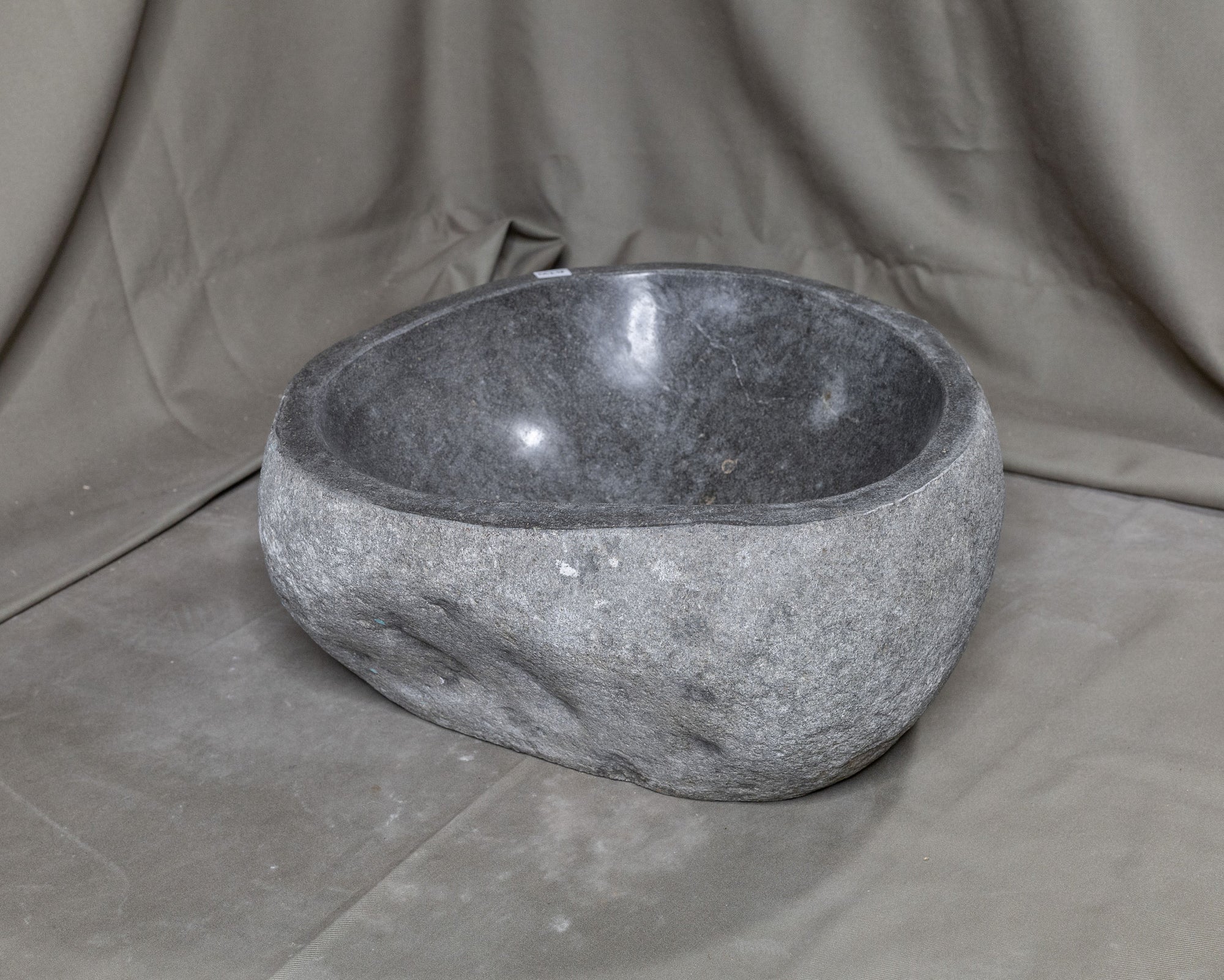 Natural Stone Oval Vessel Sink | River Stone Gray Wash Bowl #58 size is 13.5" W x 13" D x 6" H