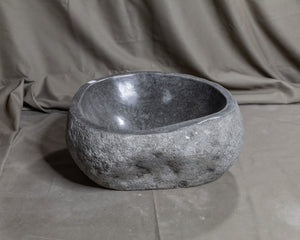 Natural Stone Oval Vessel Sink | River Stone Gray Wash Bowl #58 size is 13.5" W x 13" D x 6" H