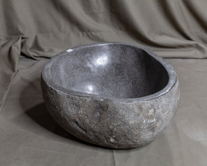 Natural Stone Oval Vessel Sink | River Stone Gray Wash Bowl #59 size is 15" W x 13.5" D x 6" H