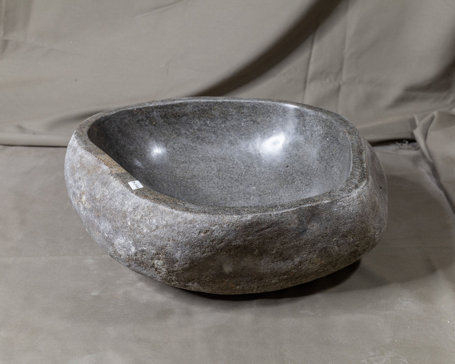 Natural Stone Oval Vessel Sink | River Stone Gray Wash Bowl #62 size is 15" W x 14" D x 6" H