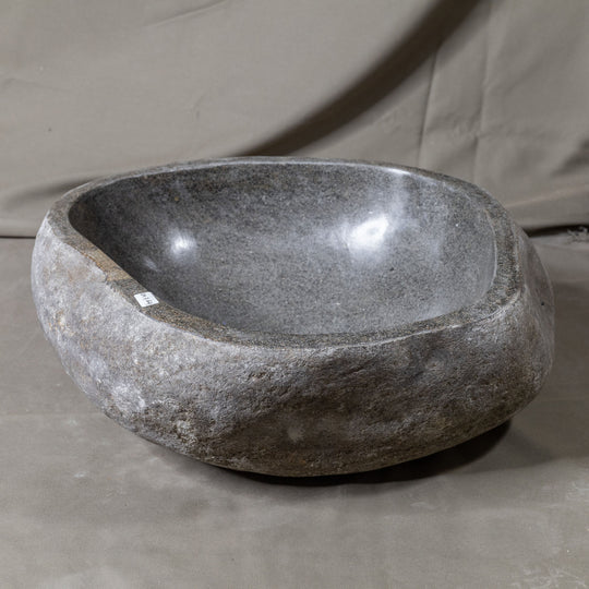 Natural Stone Oval Vessel Sink | River Stone Gray Wash Bowl #62 size is 15