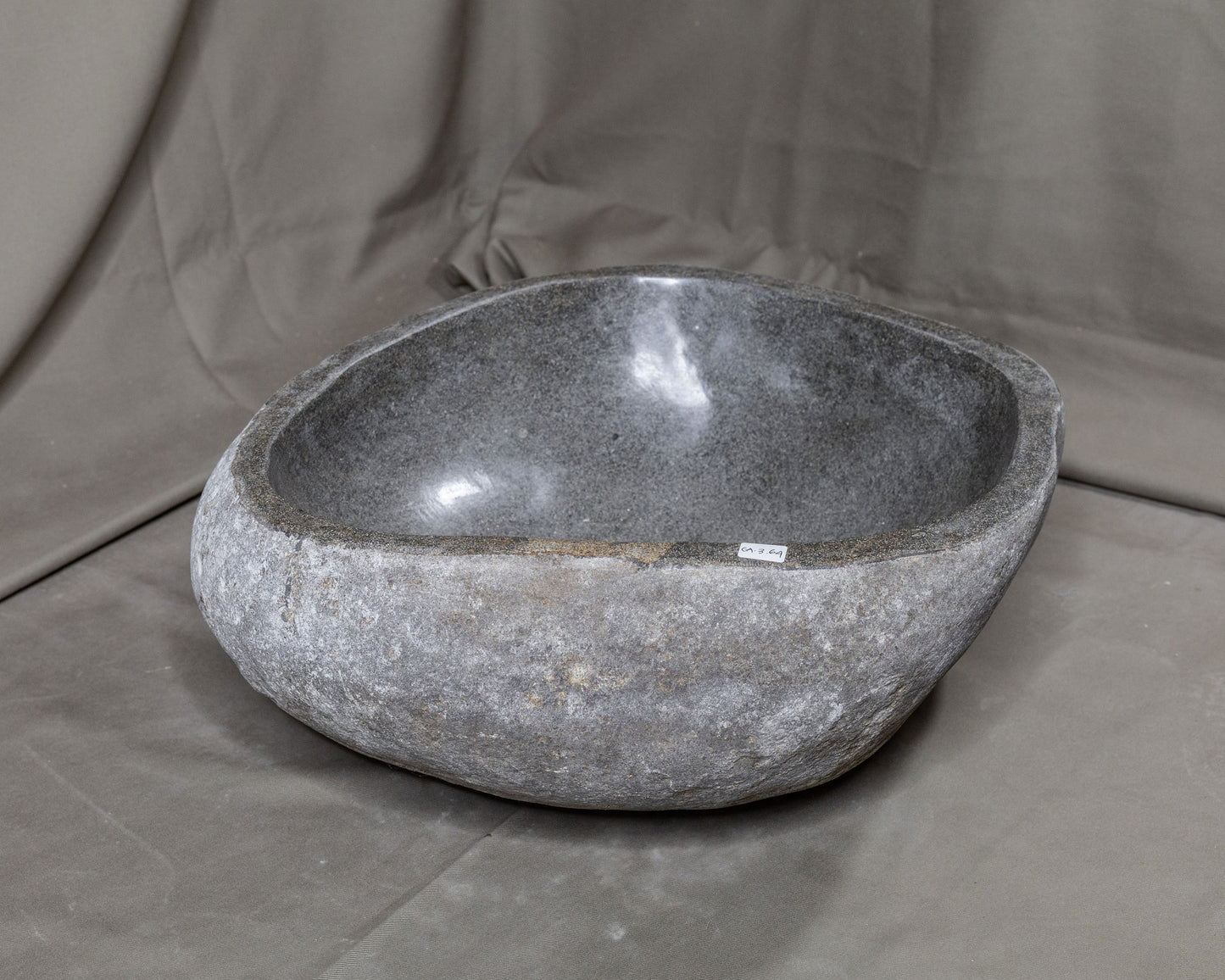 Natural Stone Oval Vessel Sink | River Stone Gray Wash Bowl #62 size is 15" W x 14" D x 6" H