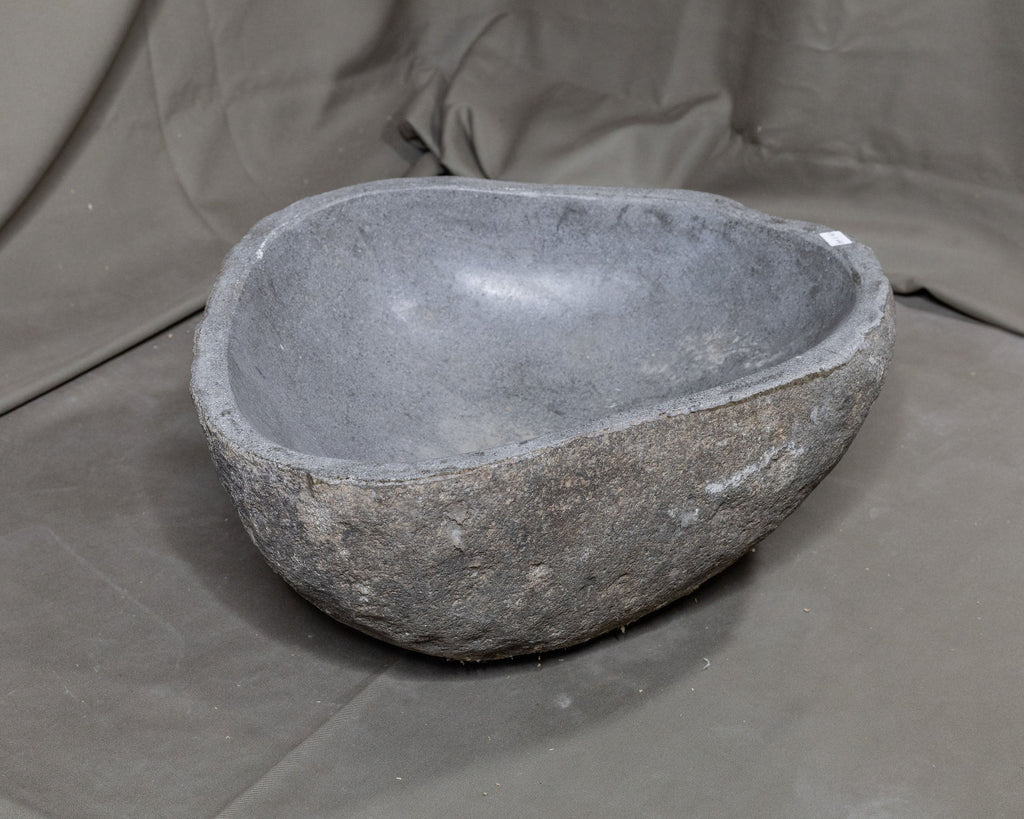 Natural Stone Oval Vessel Sink | River Stone Gray Wash Bowl #64 size is 15.5" W x 12.5" D x 6" H
