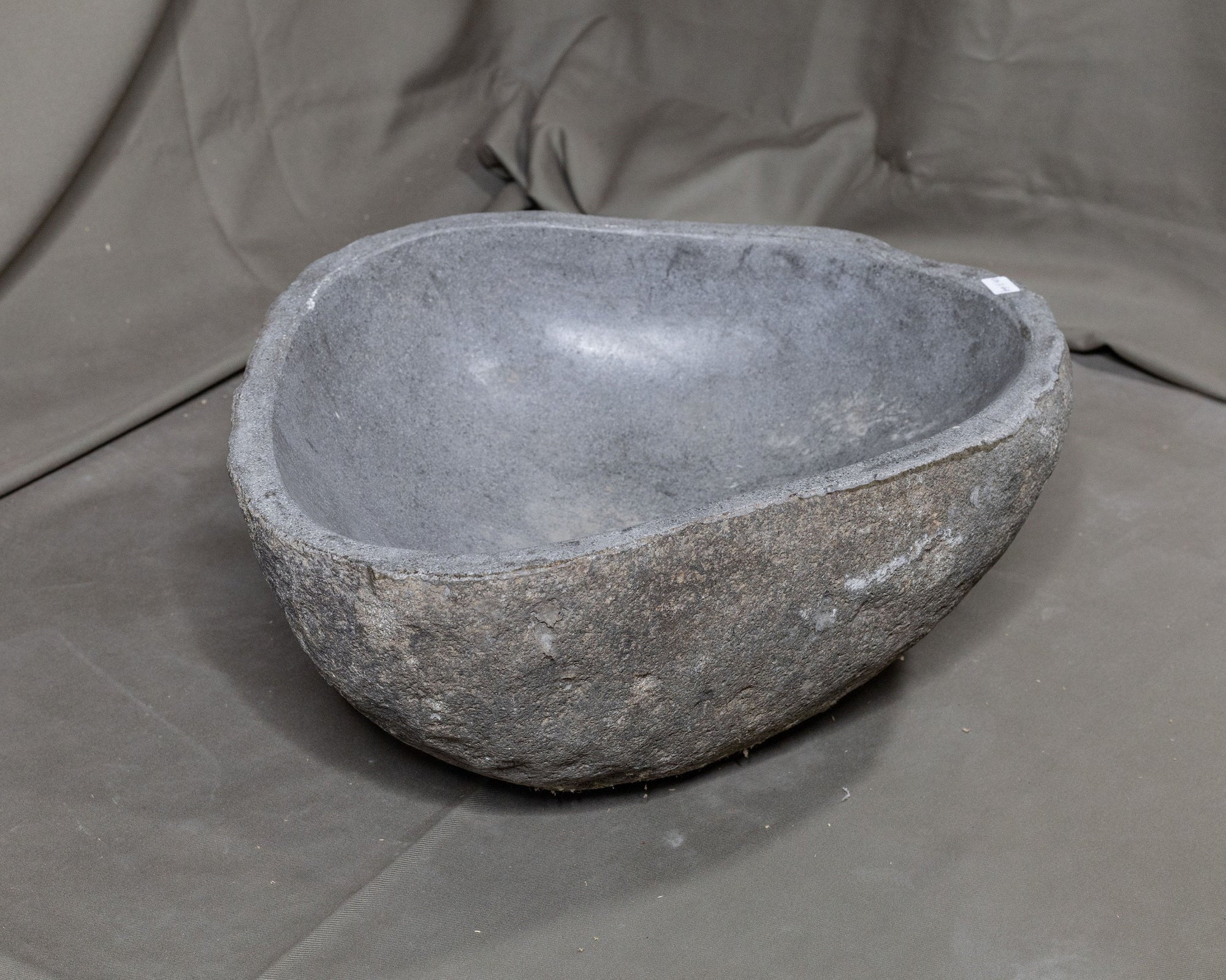 Natural Stone Oval Vessel Sink | River Stone Gray Wash Bowl #64 size is 15.5" W x 12.5" D x 6" H