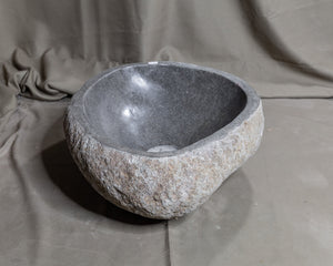 Natural Stone Oval Vessel Sink | River Stone Gray Wash Bowl #68 size is 16.5" W x 13.5" D x 6" H