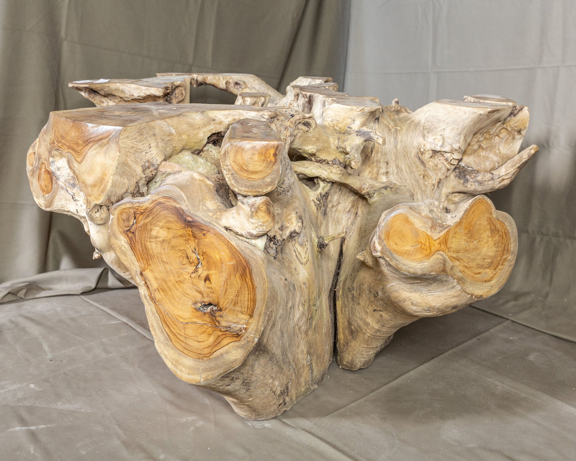 No. 2 Reclaimed Teak Root Square Glass Top Coffee Table