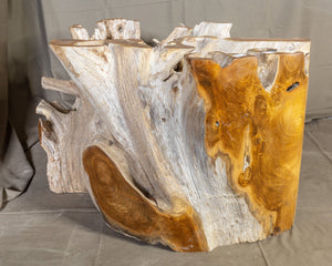 Teak Wood Root Coffee Table with Glass Top 35.5"x35.5", Modern Coffee Table #3