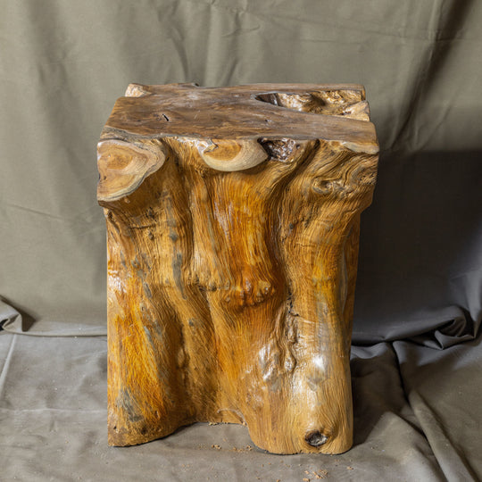 Square Solid Teak Wood Side Table, Natural Tree Stump Stool or End Table #6  15.5