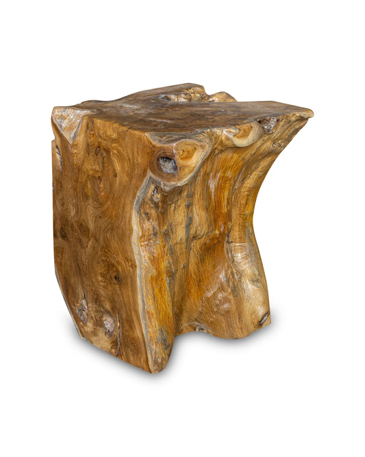 Square Solid Teak Wood Side Table, Natural Tree Stump Stool or End Table #6  15.5" H x 12" W x 12" D