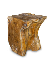 Load image into Gallery viewer, Square Solid Teak Wood Side Table, Natural Tree Stump Stool or End Table #6  15.5&quot; H x 12&quot; W x 12&quot; D
