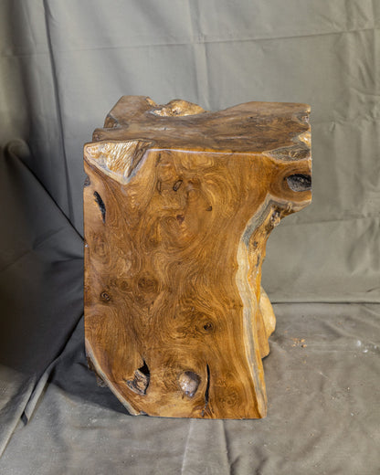 Square Solid Teak Wood Side Table, Natural Tree Stump Stool or End Table #6  15.5" H x 12" W x 12" D