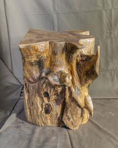 Square Solid Teak Wood Side Table, Natural Tree Stump Stool or End Table #15 16" H x 12.5" W x 12.5" D