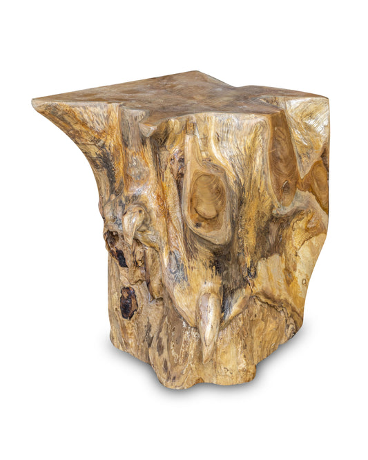 Square Solid Teak Wood Side Table, Natural Tree Stump Stool or End Table #15 16" H x 12.5" W x 12.5" D