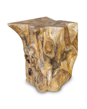 Load image into Gallery viewer, Square Solid Teak Wood Side Table, Natural Tree Stump Stool or End Table #15 16&quot; H x 12.5&quot; W x 12.5&quot; D
