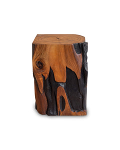 Square Solid Acacia  Wood Side Table, Black and Brown Natural Tree Stump Stool or End Table #1