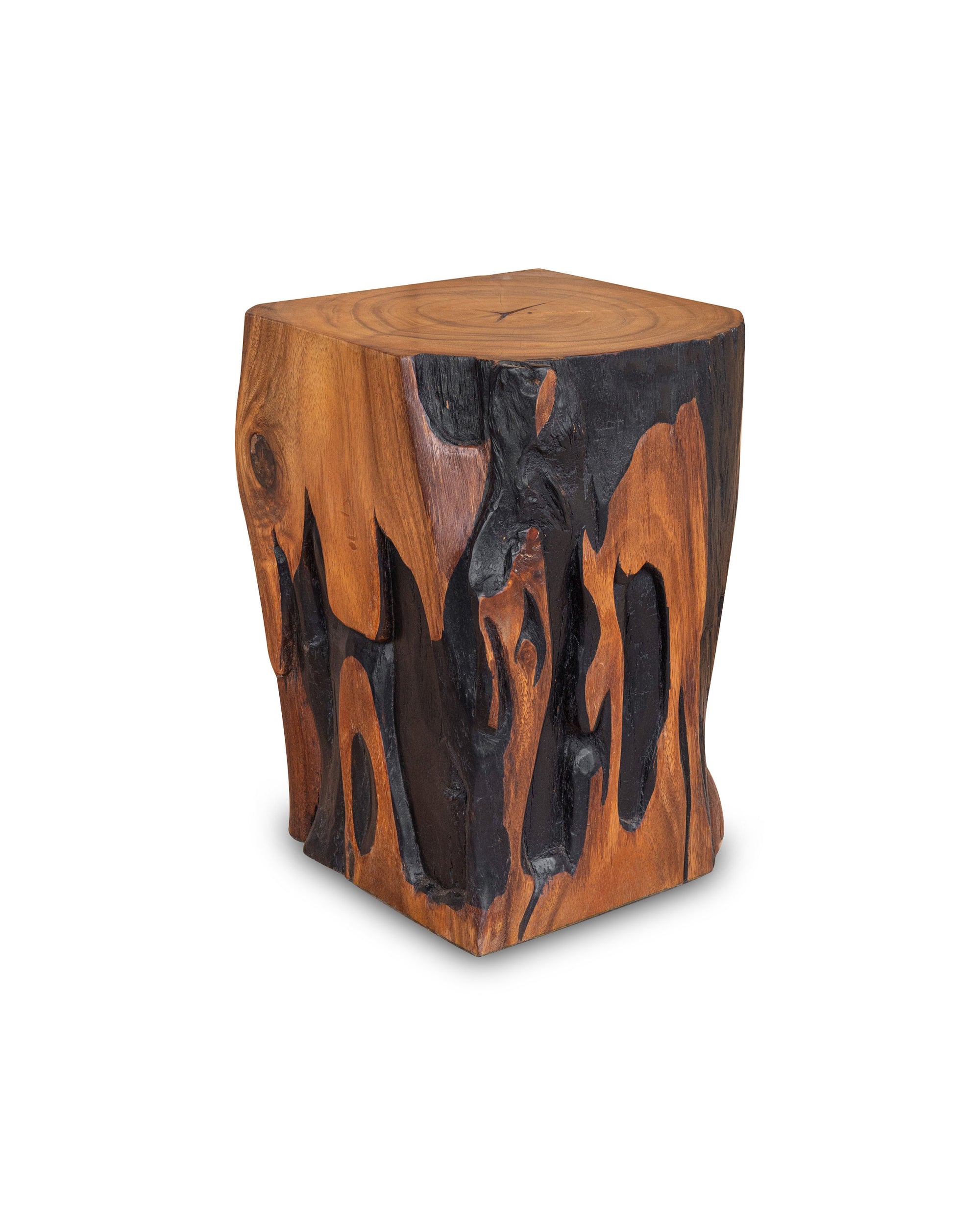 Square Solid Acacia  Wood Side Table, Black and Brown Natural Tree Stump Stool or End Table #1