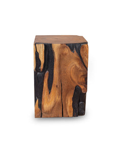Square Solid Acacia  Wood Side Table, Black and Brown Natural Tree Stump Stool or End Table #3