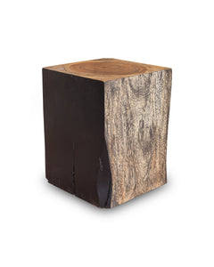 Square Solid Acacia  Wood Side Table, Black and Brown Natural Tree Stump Stool or End Table #4