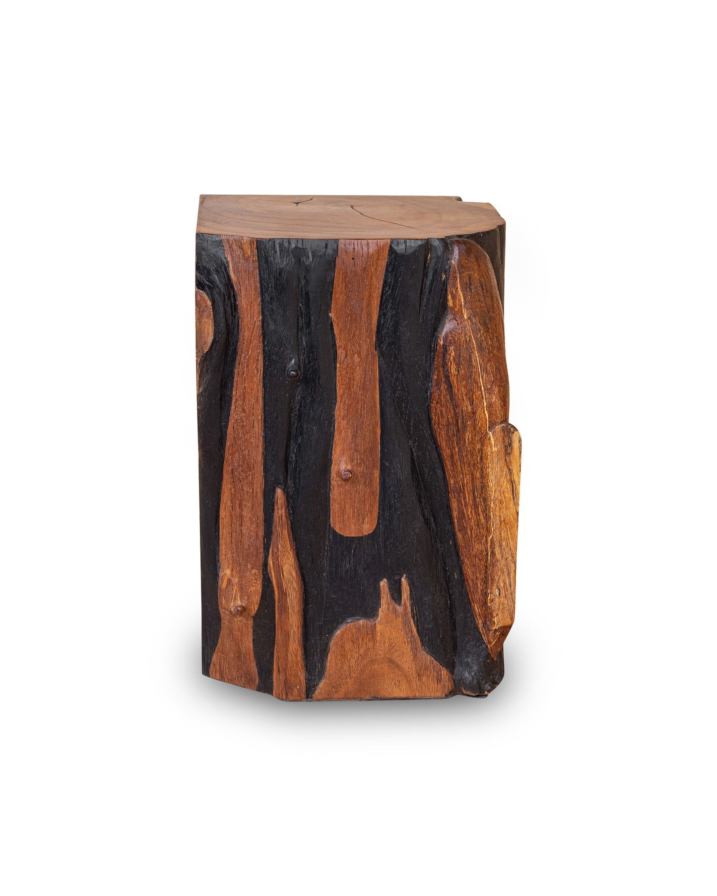 Square Solid Acacia Wood Side Table, Black and Brown Natural Tree Stump Stool or End Table #5