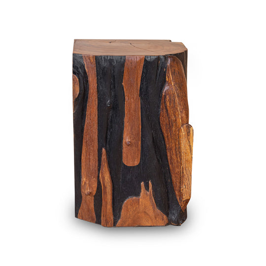 Square Solid Acacia Wood Side Table, Black and Brown Natural Tree Stump Stool or End Table #5