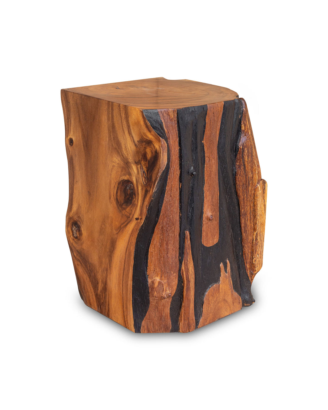 Square Solid Acacia Wood Side Table, Black and Brown Natural Tree Stump Stool or End Table #5