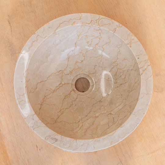 Small Natural Marble Vessel Sink | Hammer Finish Cream Color