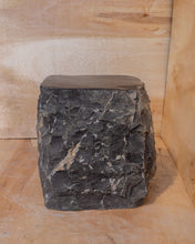Load image into Gallery viewer, Natural Dark Marble Side Table Block, Hammer Hit Edges Solid Stool or End Table #2
