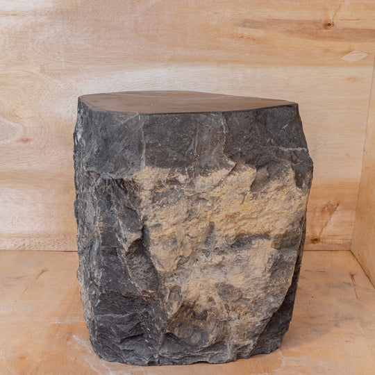 Natural Light Marble Side Table Block, Hammer Hit Edges Solid Stool or End Table #4