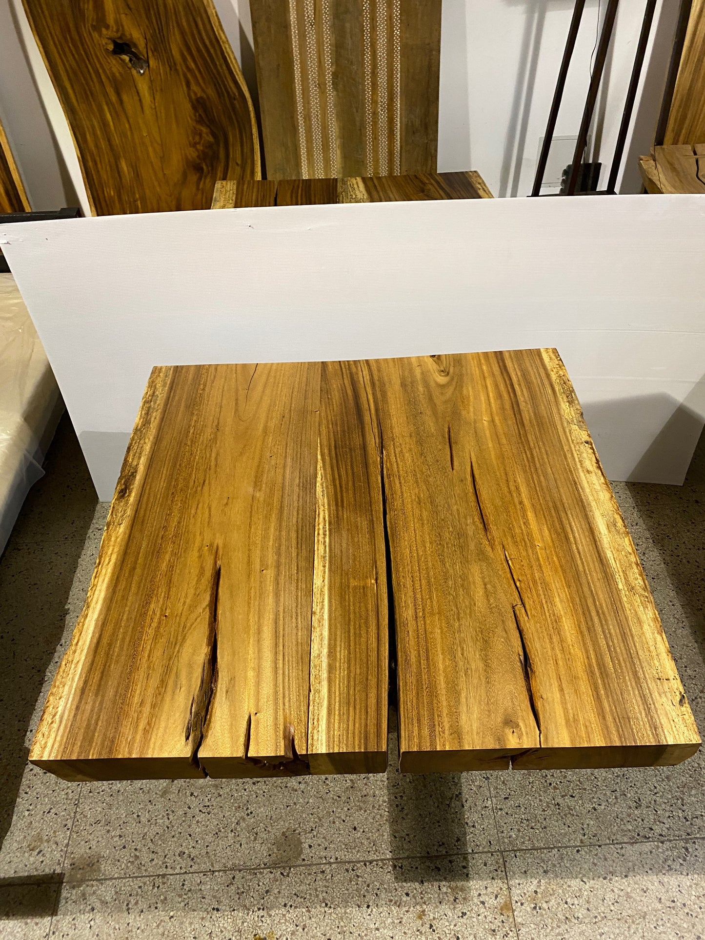 Modern Square Live Edge Dining Table, Wood and Metal Base