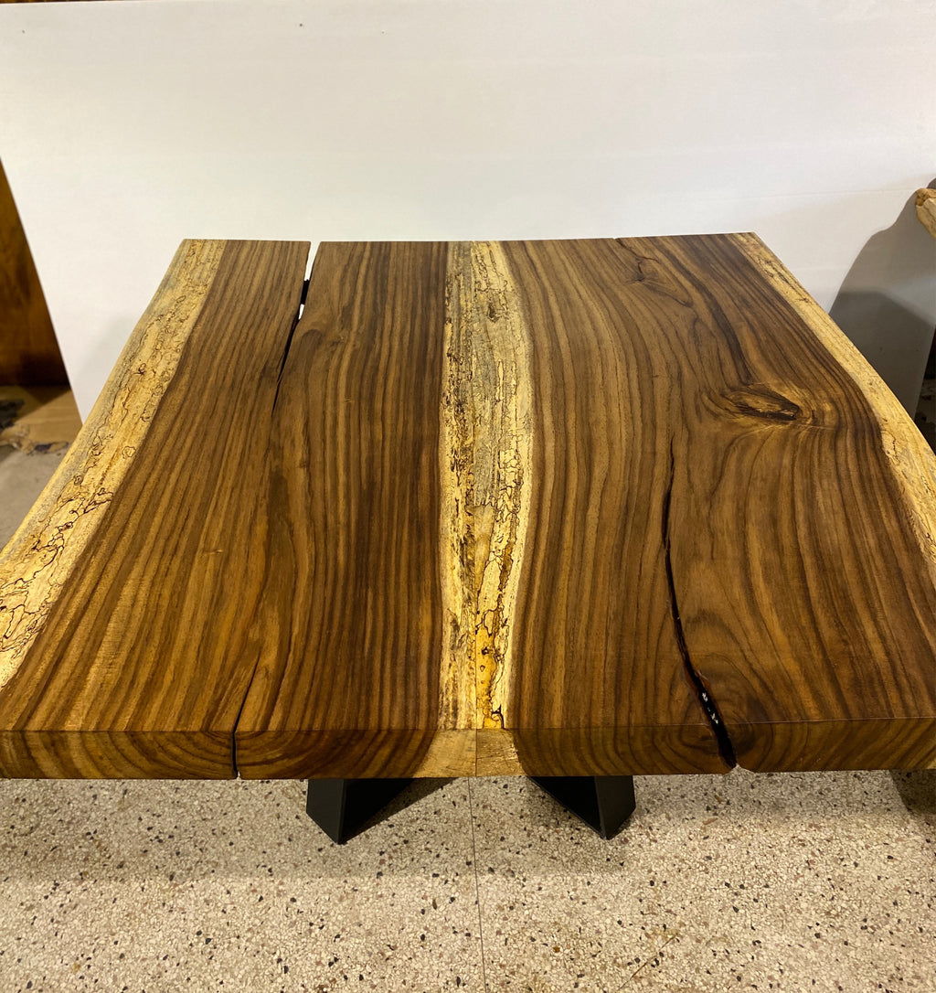 No. 2 – 53” Square Live Edge Dining Table – Acacia Slab with Metal Base