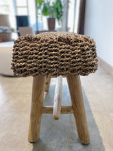 Load image into Gallery viewer, Rectangular Natural Raffia stool on Teak wood
