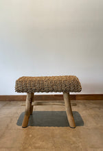 Load image into Gallery viewer, Rectangular Natural Raffia stool on Teak wood
